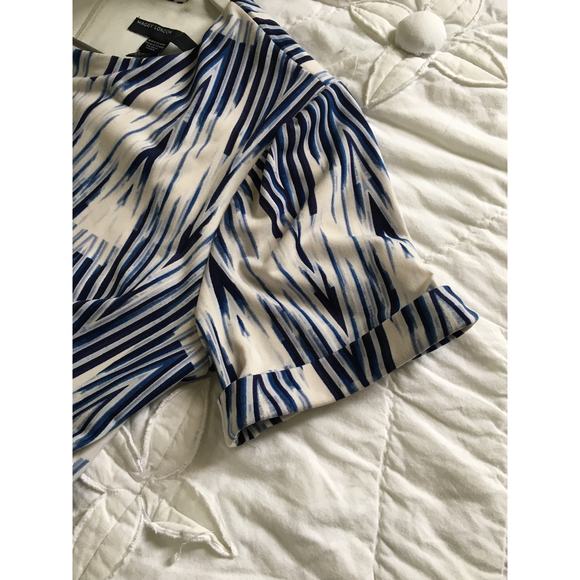 Maggie London navy and white short sleeve easy care dress size 8 geometric print - Picture 5 of 11